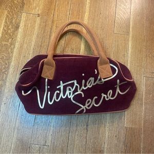 Victoria's Secret Corduroy Satchel Bag Purse Zip Close Double Handle Burgundy